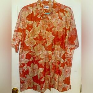 Reyn Spooner Hawaiian Traditional Aloha Shirt - Orange Floral, 100% Cotton.